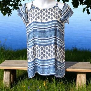 J. VALDI Women's Paisley Print Cold Shoulder Clip - Dot BLouse Size M